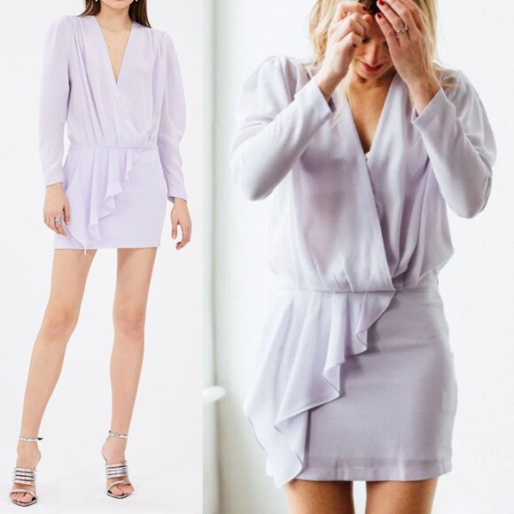 IRO Oak Dress Size 12 Light Purple Lavender Lilac Ruffle Surplice V Neck $400 - Picture 2 of 16